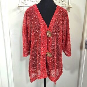⭐️Lulu-B Red Cardigan With Coconut Buttons Size Med